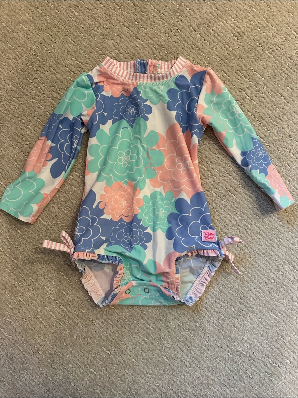 Ruffle Butts Floral Long-Sleeve One-Piece Swimsuit - Pink, Blue, Mint